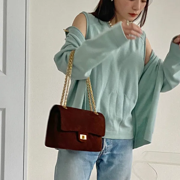 Chanel Around 1998 Made Suede 2.55 Classic Flap Chain Bag 25Cm Brown