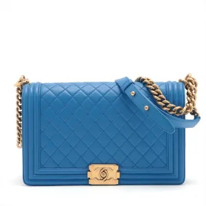 CHANEL Boy Chain Shoulder Bag in Lambskin Blue