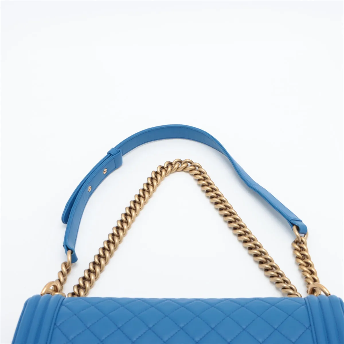 CHANEL Boy Chain Shoulder Bag in Lambskin Blue
