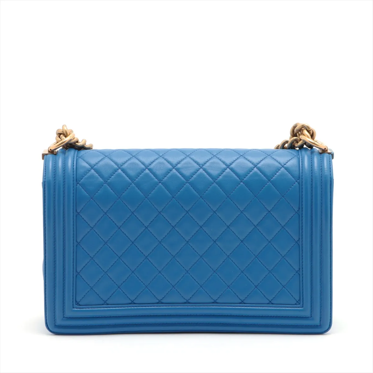 CHANEL Boy Chain Shoulder Bag in Lambskin Blue