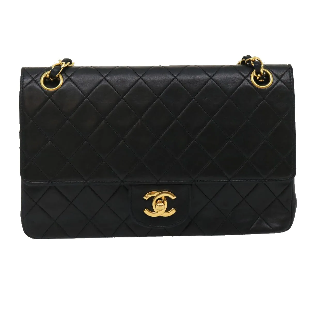 CHANEL Classic Matelasse 25 Chain Flap Shoulder Bag Lamb Skin Black Auth lt449A