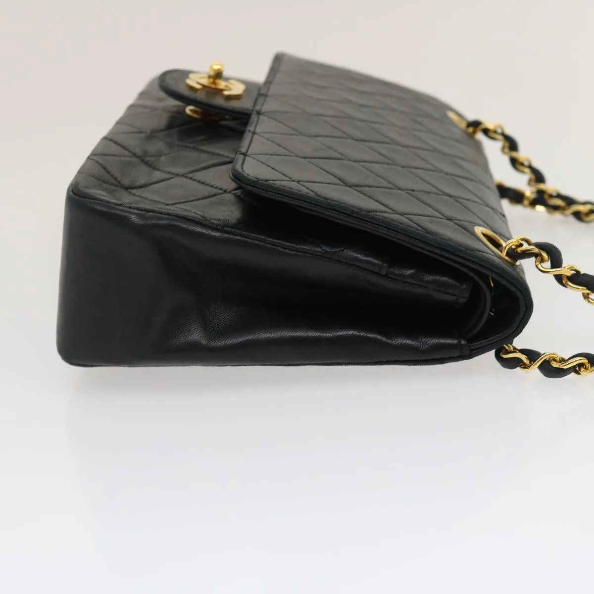 CHANEL Classic Matelasse 25 Chain Flap Shoulder Bag Lamb Skin Black Auth lt449A
