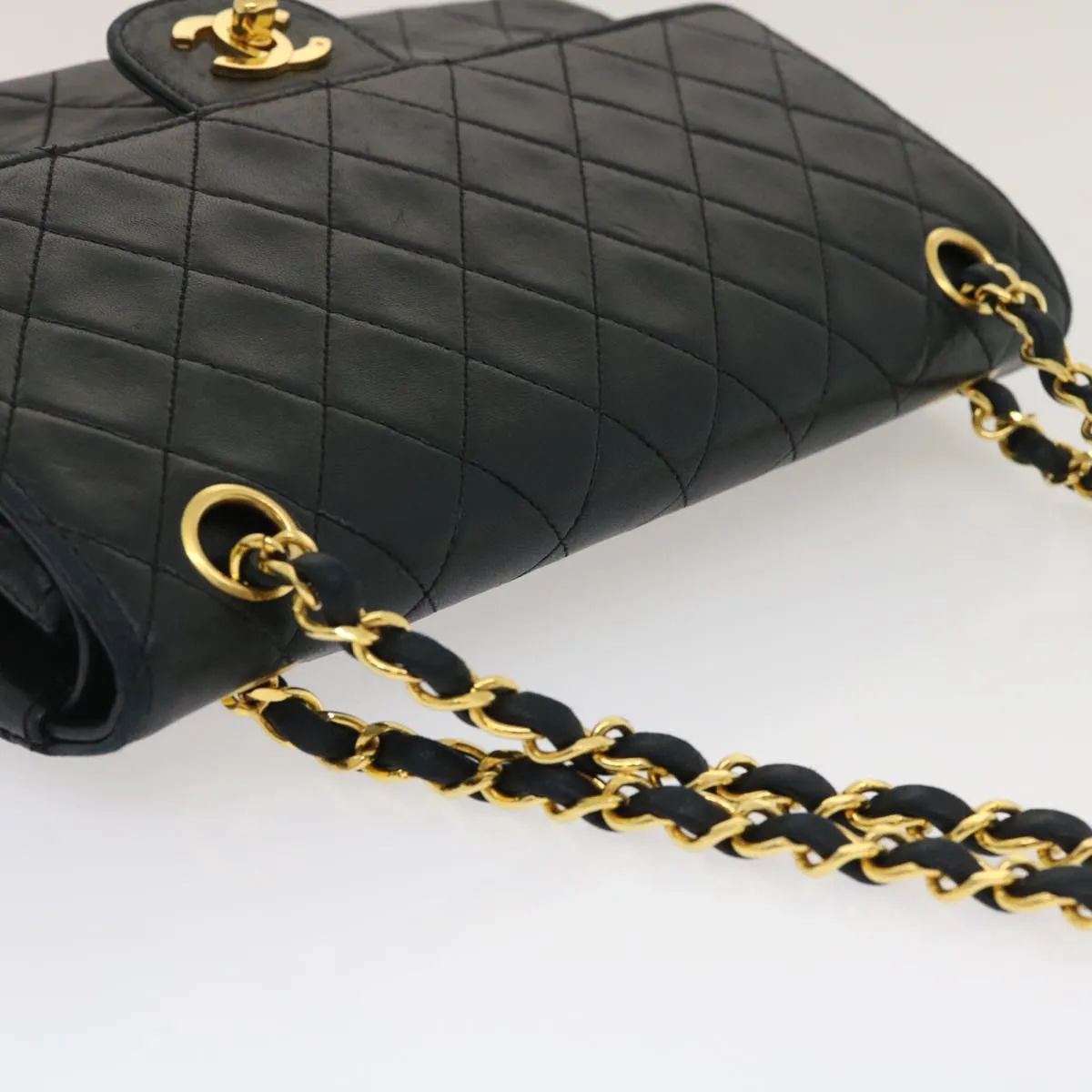 CHANEL Classic Matelasse 25 Chain Flap Shoulder Bag Lamb Skin Black Auth lt449A