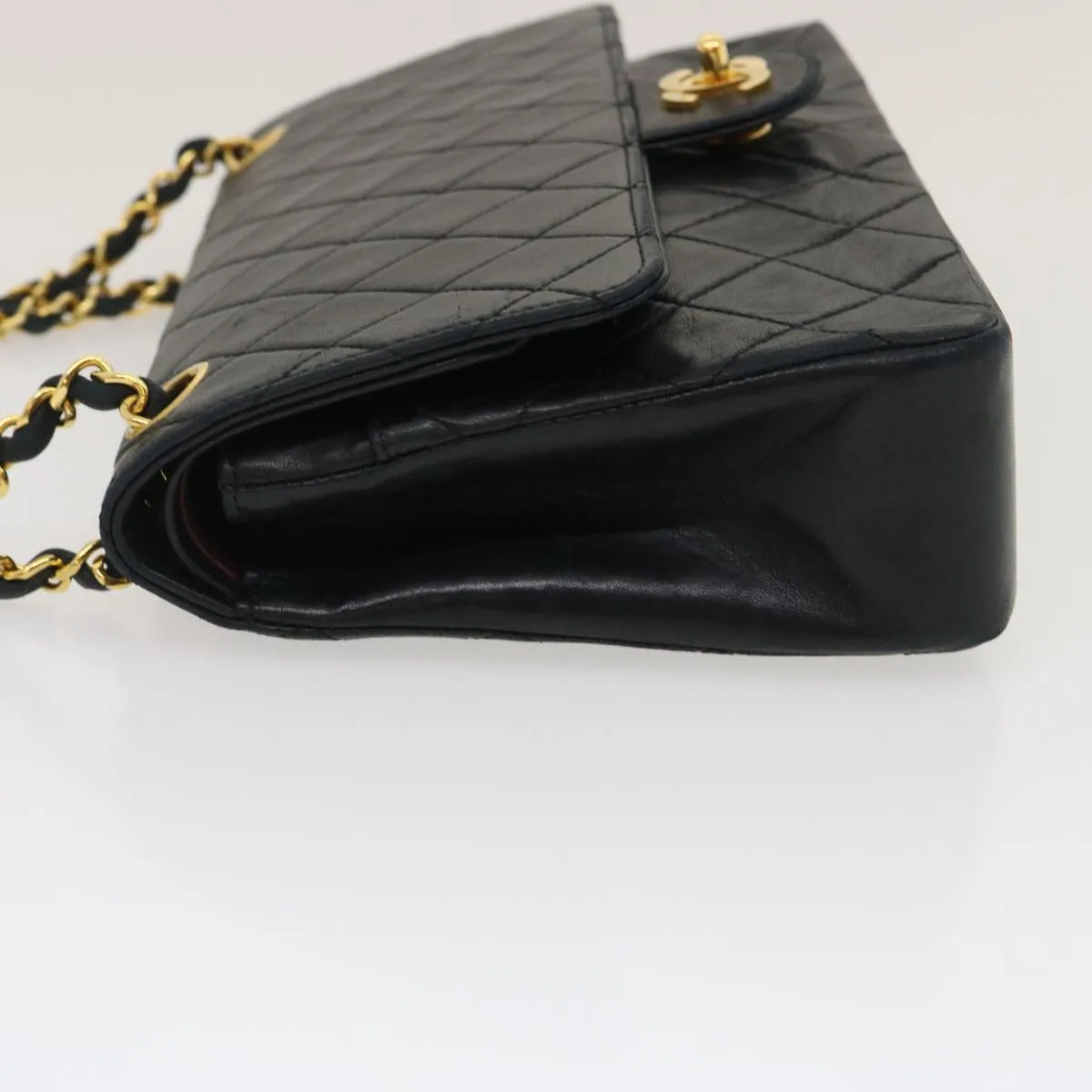 CHANEL Classic Matelasse 25 Chain Flap Shoulder Bag Lamb Skin Black Auth lt449A