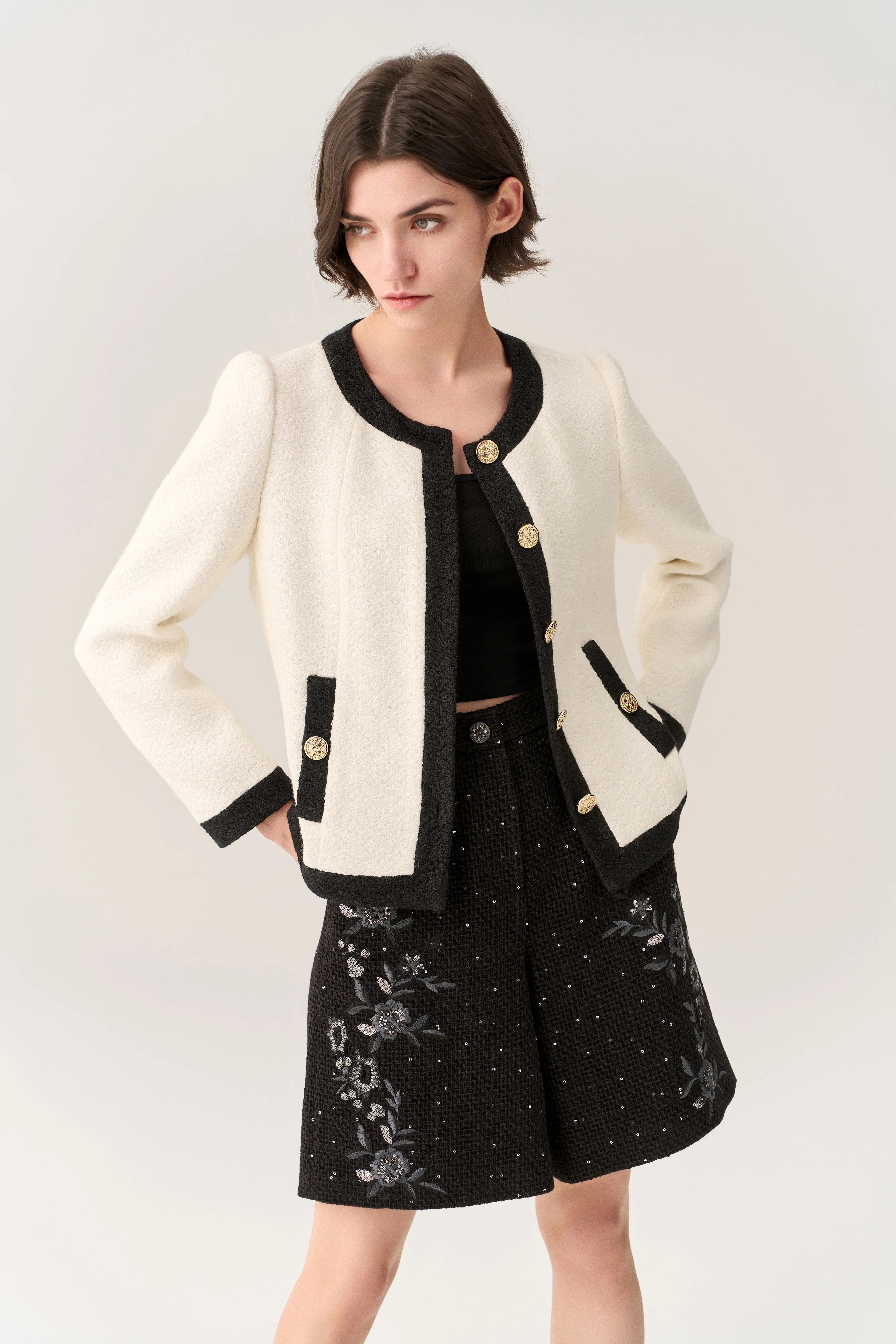 Classy Contrast Tweed Jacket