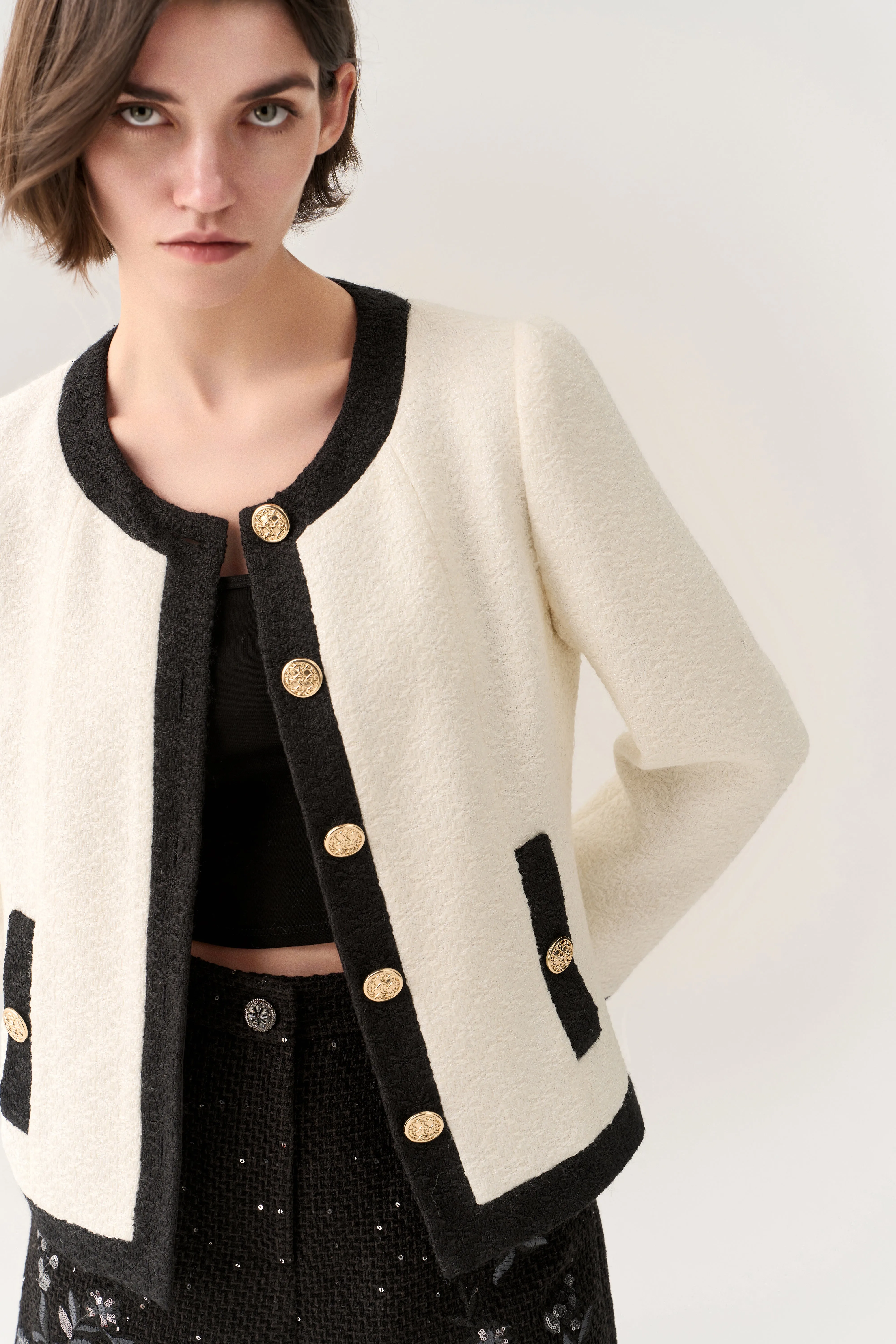 Classy Contrast Tweed Jacket