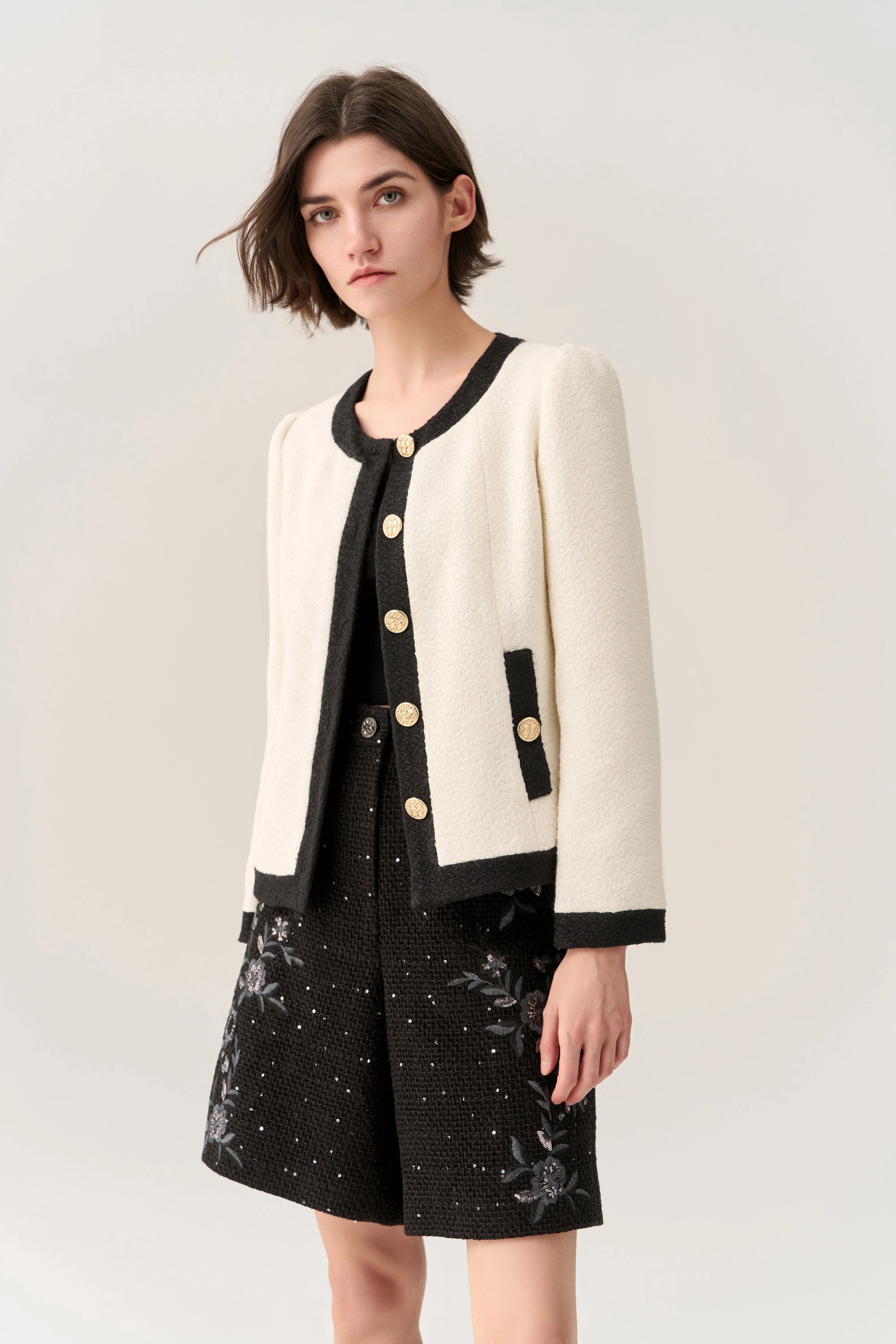 Classy Contrast Tweed Jacket