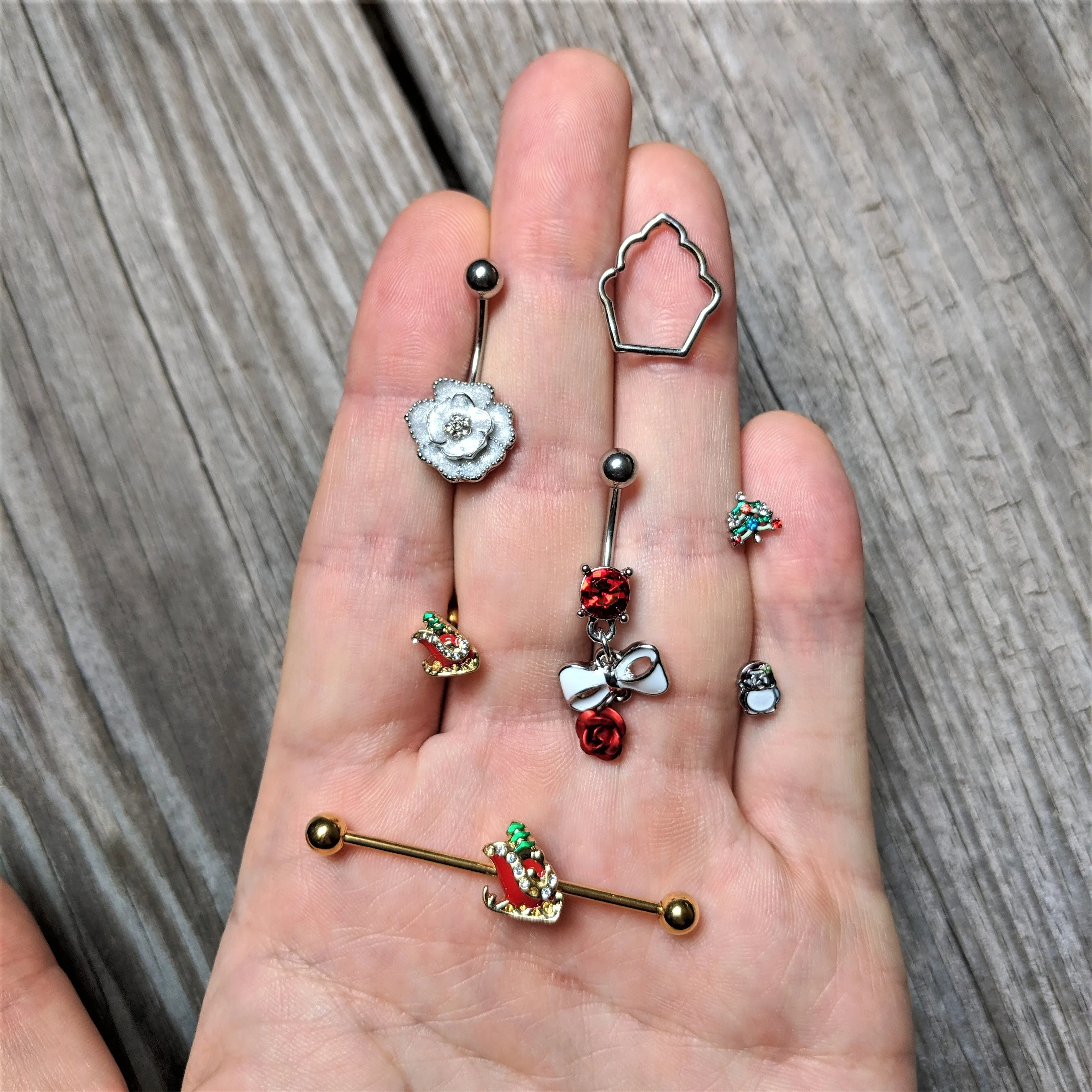 Clear Gem White Rose Reversible Belly Ring