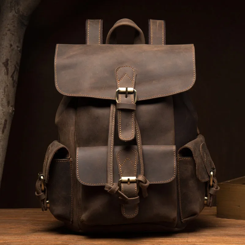 Crazy Horse Leather Backpack Retro Travel Backpack Unisex Laptop Backpack