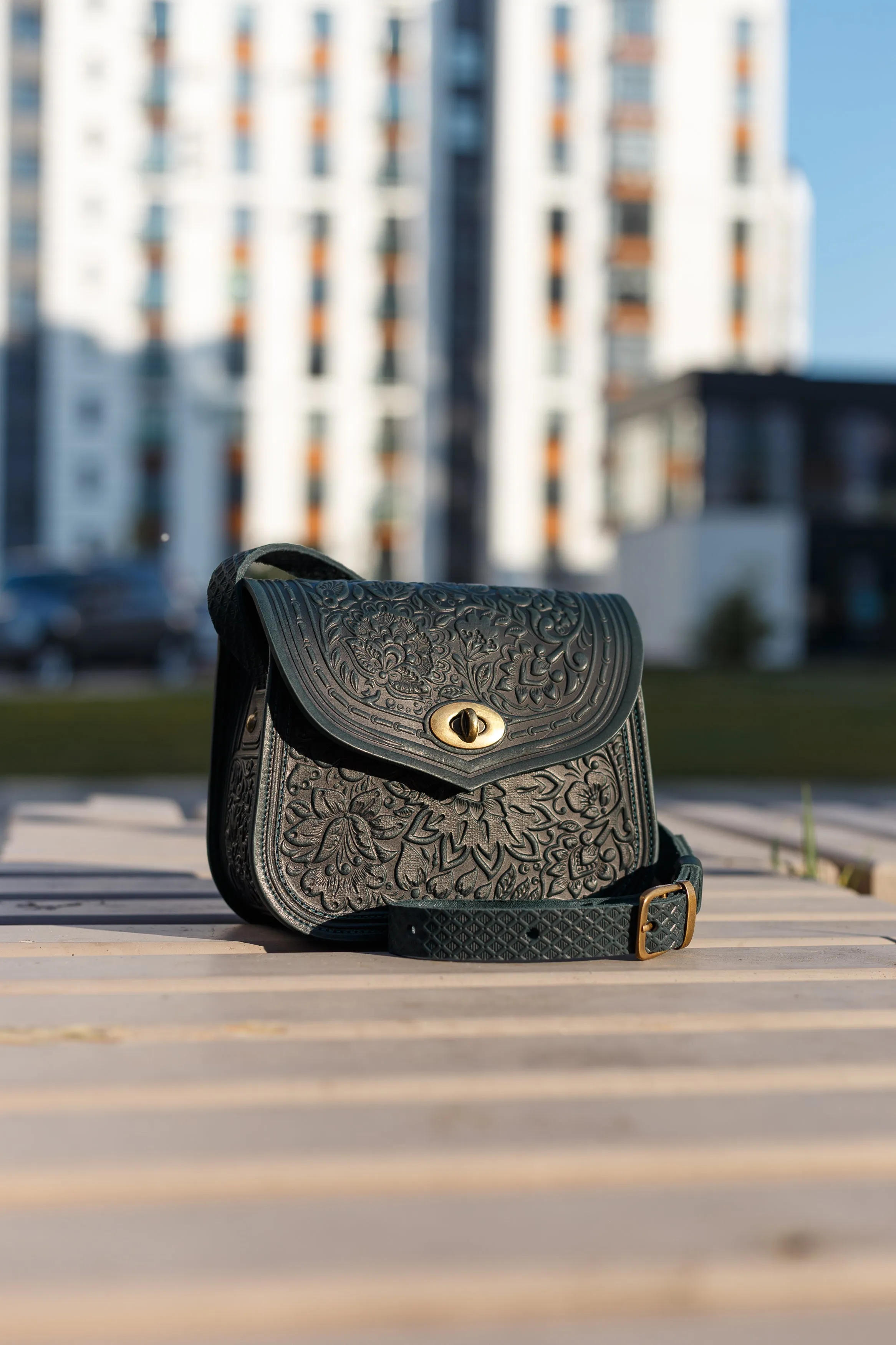 Dark green women's backpack bag