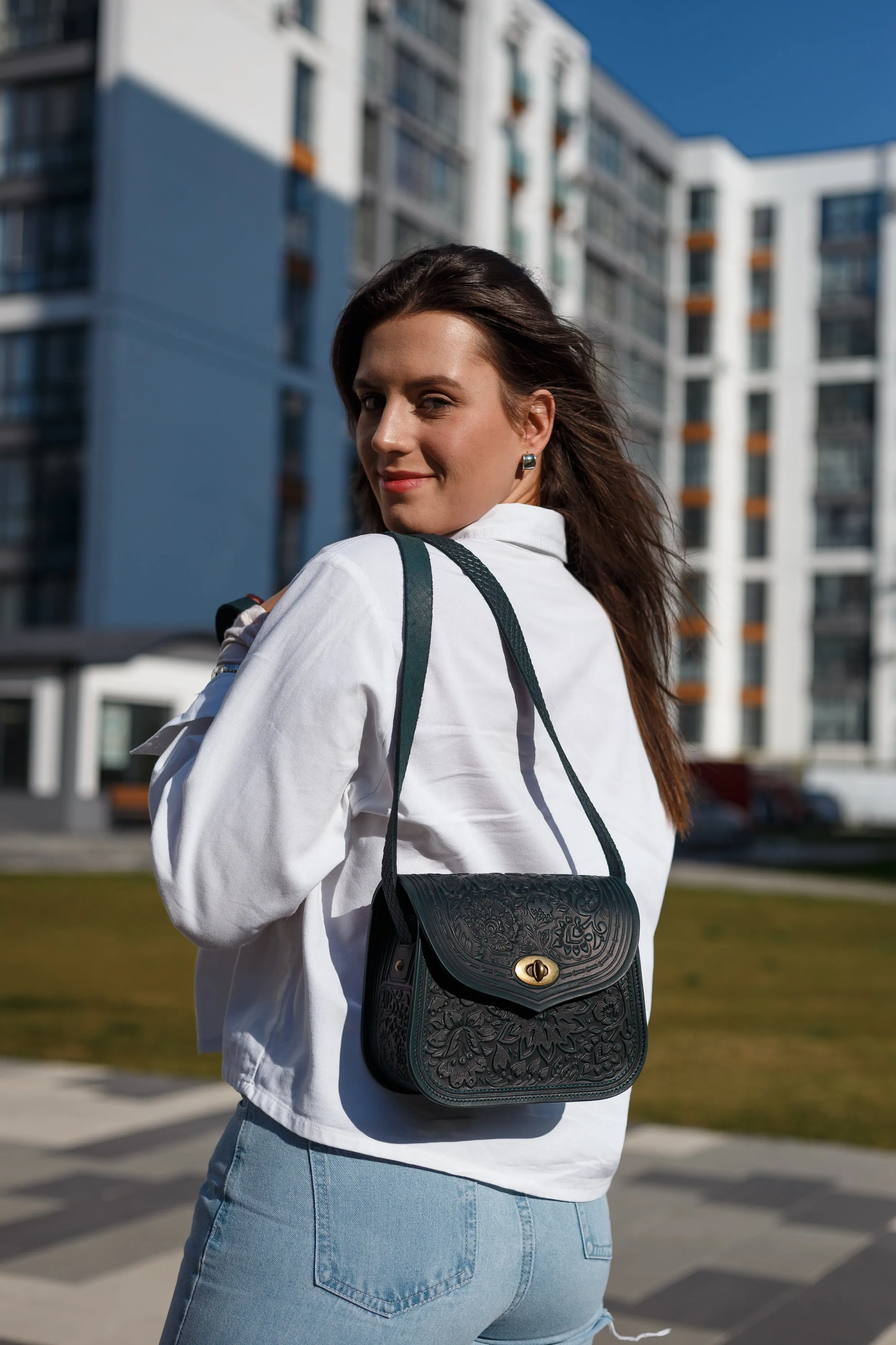 Dark green women's backpack bag