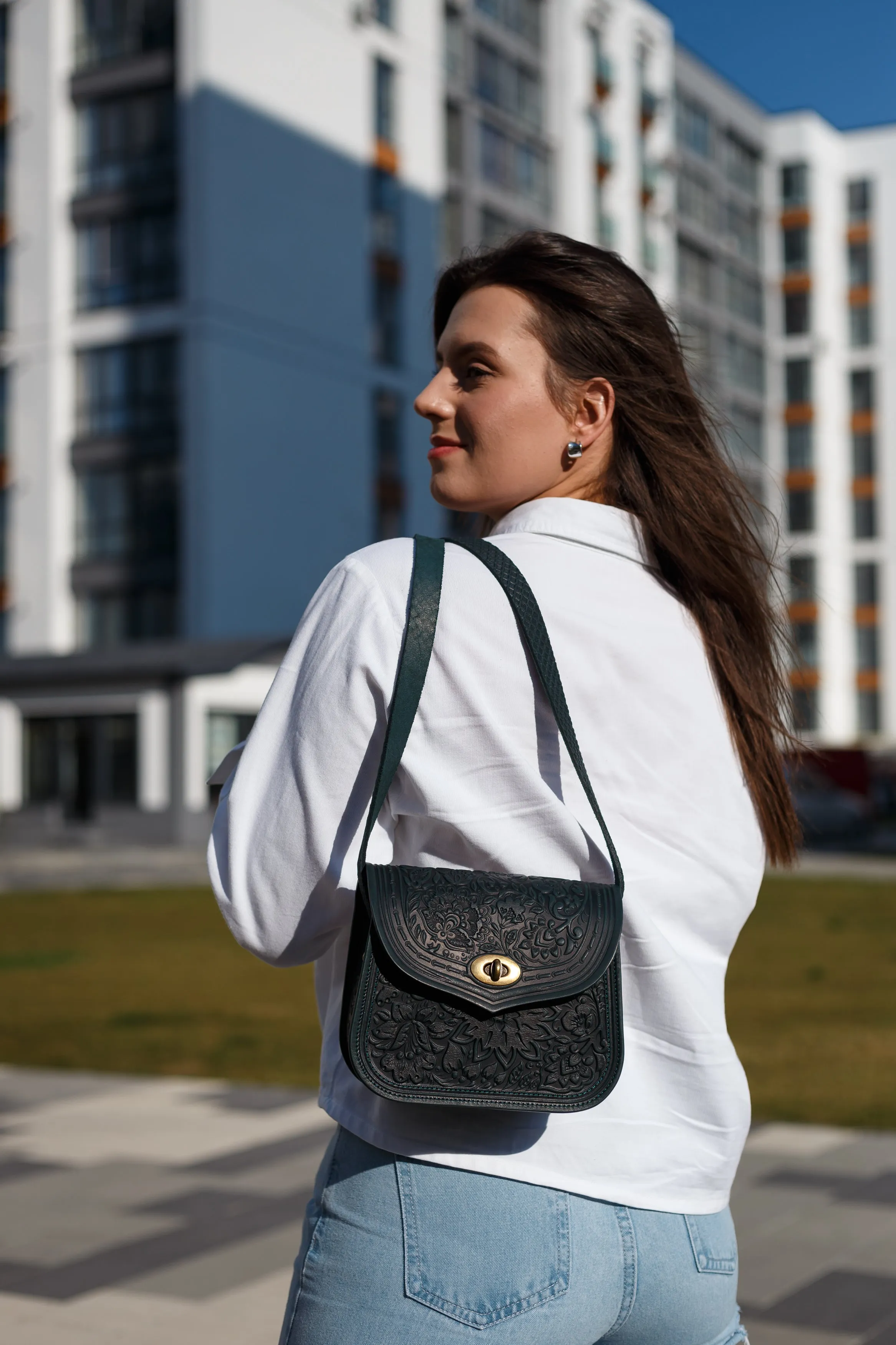 Dark green women's backpack bag