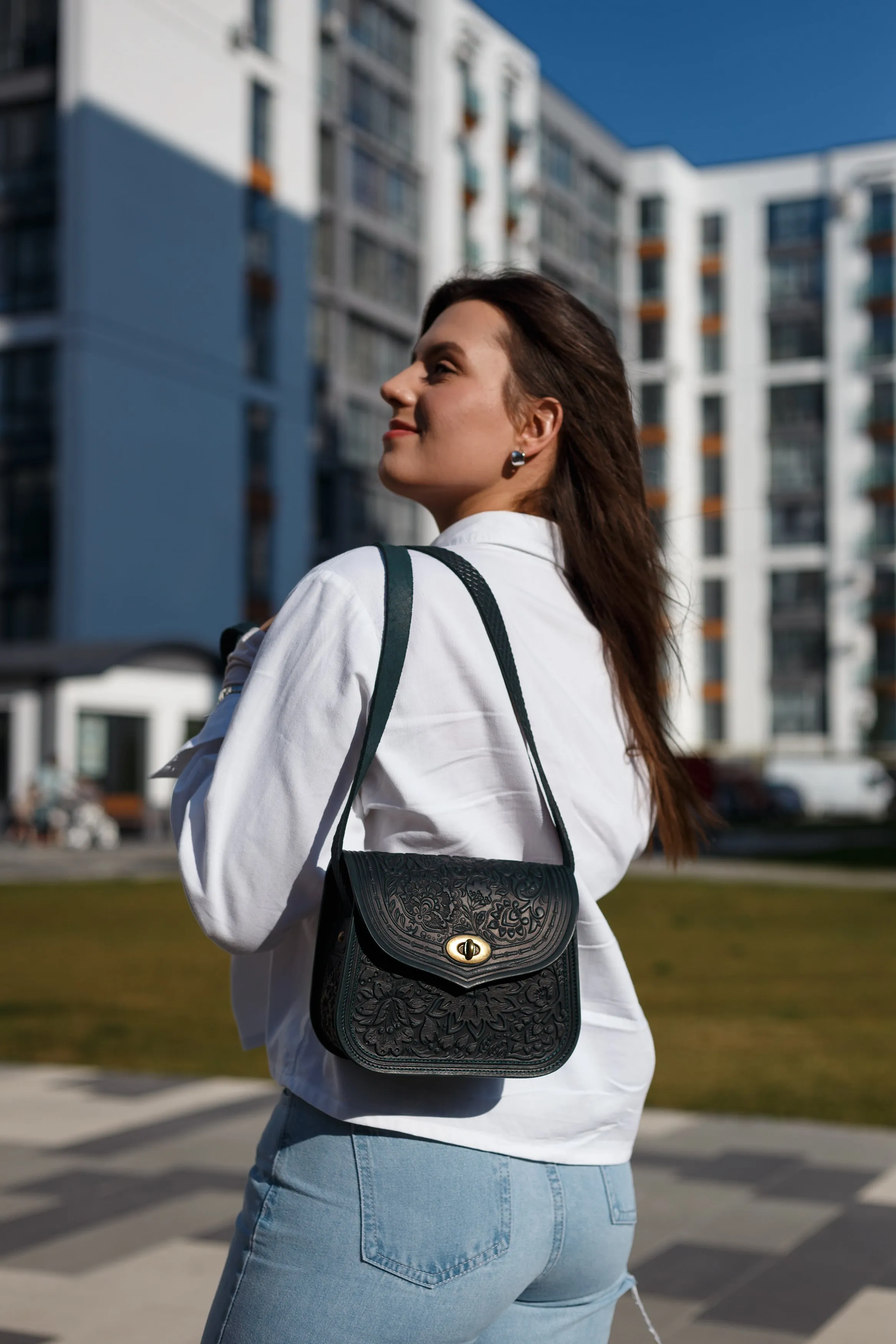 Dark green women's backpack bag