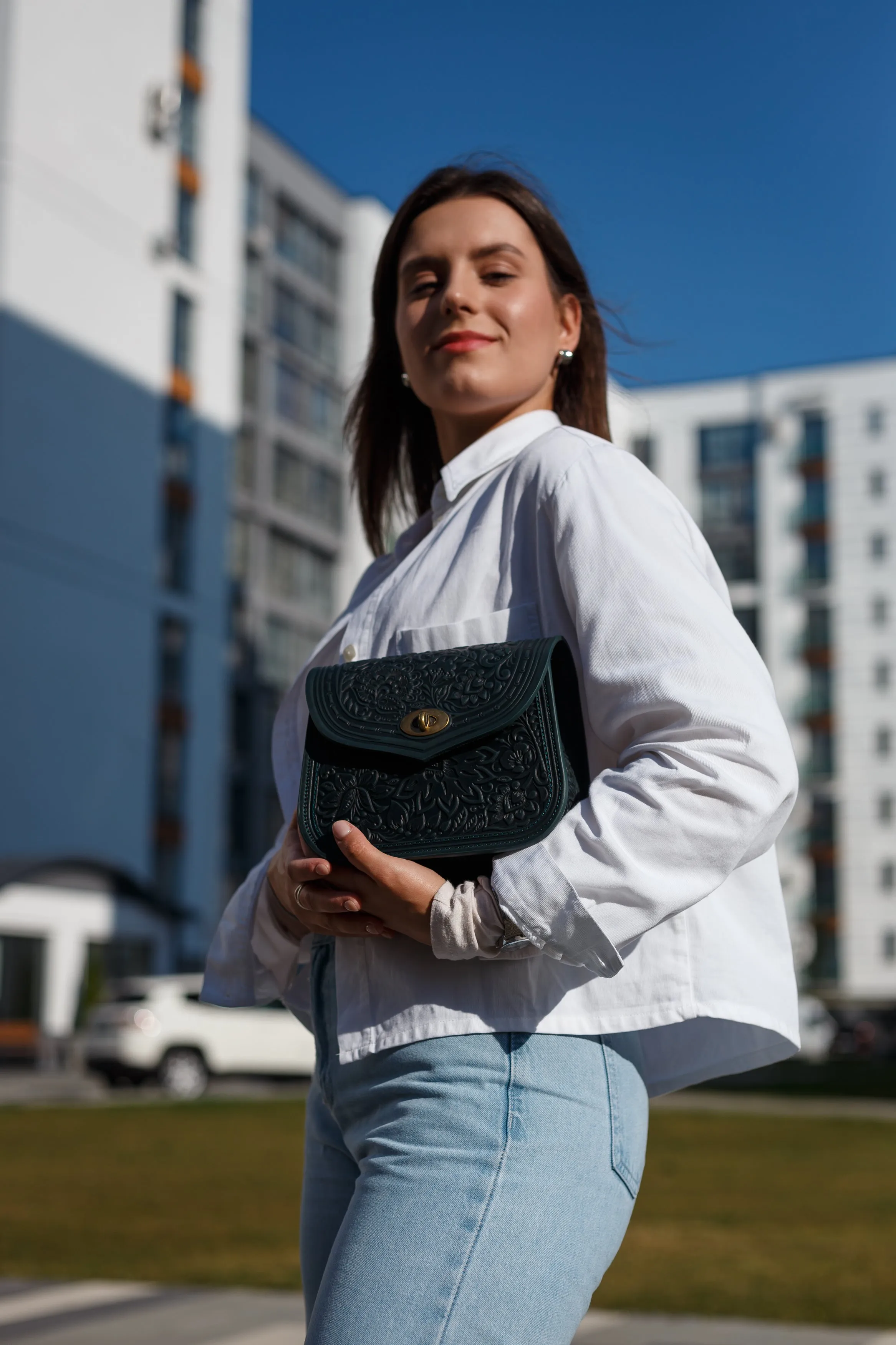 Dark green women's backpack bag