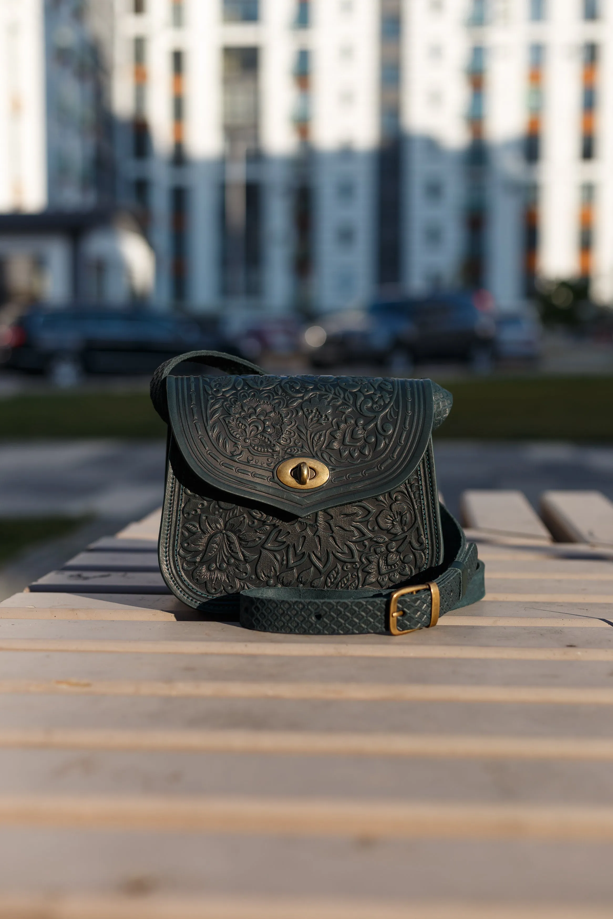Dark green women's backpack bag