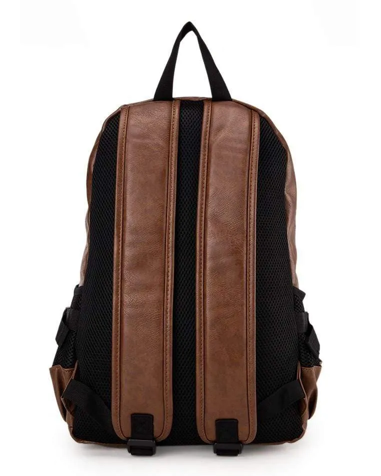Distressed Leather Mesh Backpack - Camel