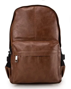 Distressed Leather Mesh Backpack - Camel