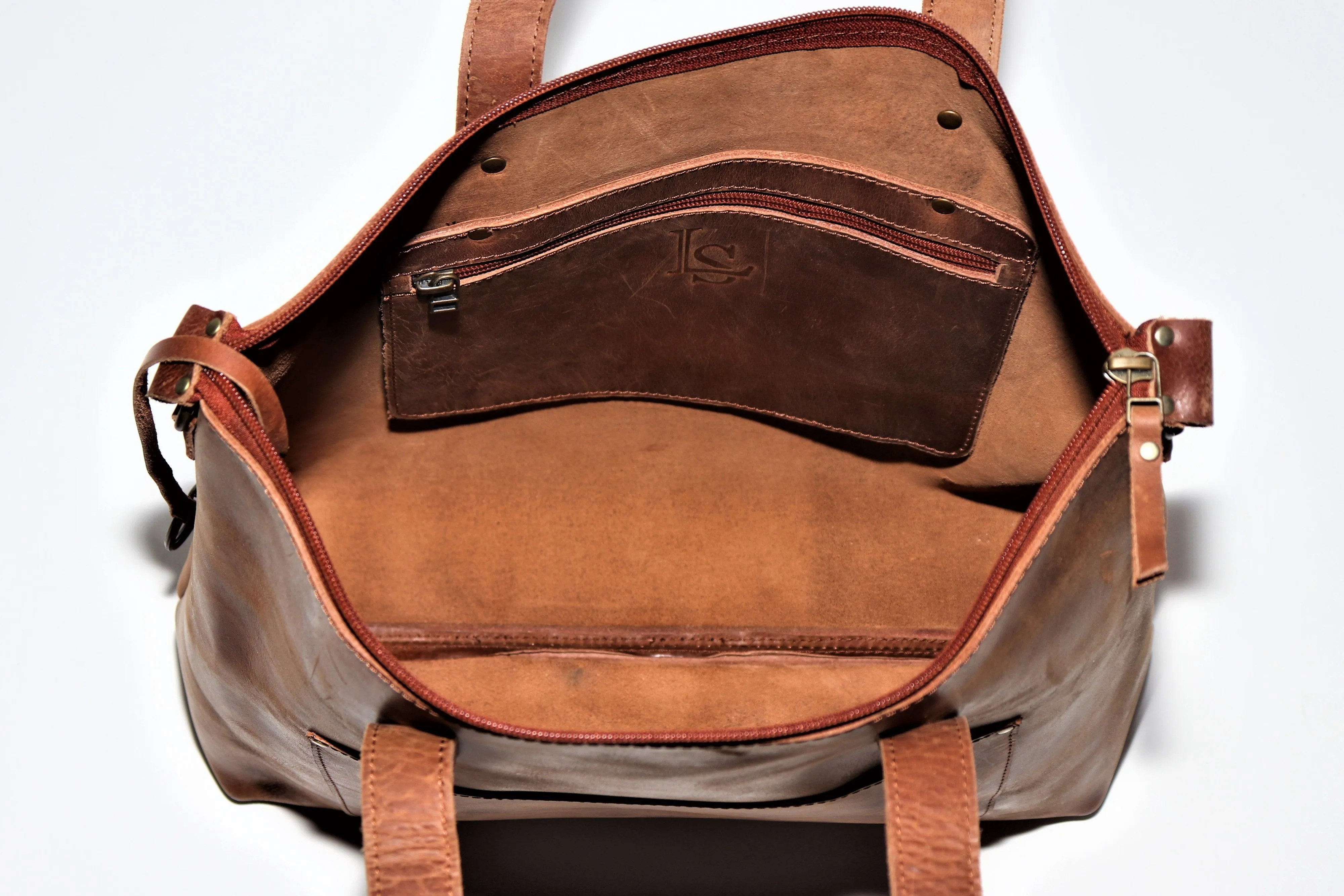 Distressed leather Tote Handbag - zipper