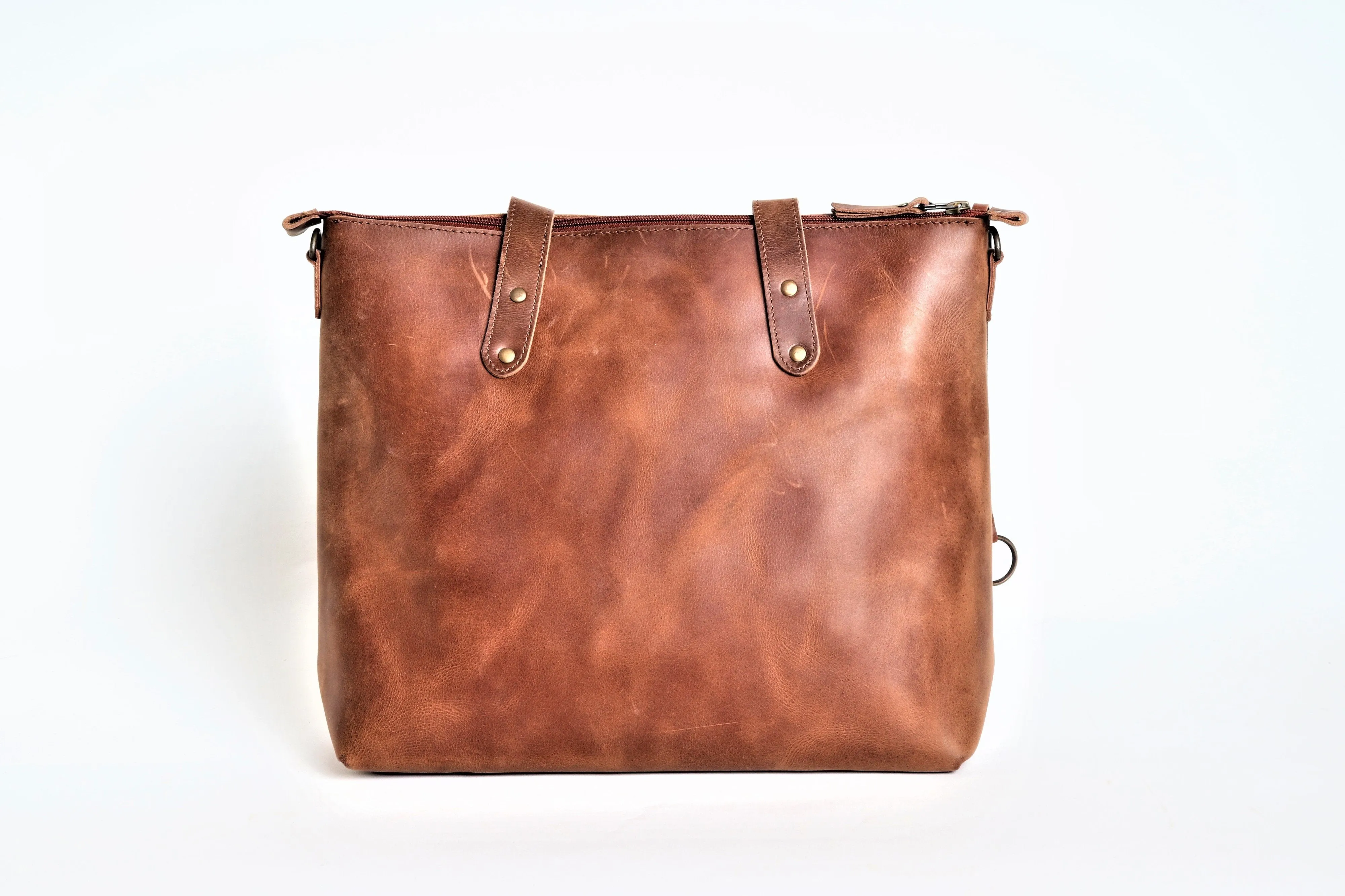 Distressed leather Tote Handbag - zipper