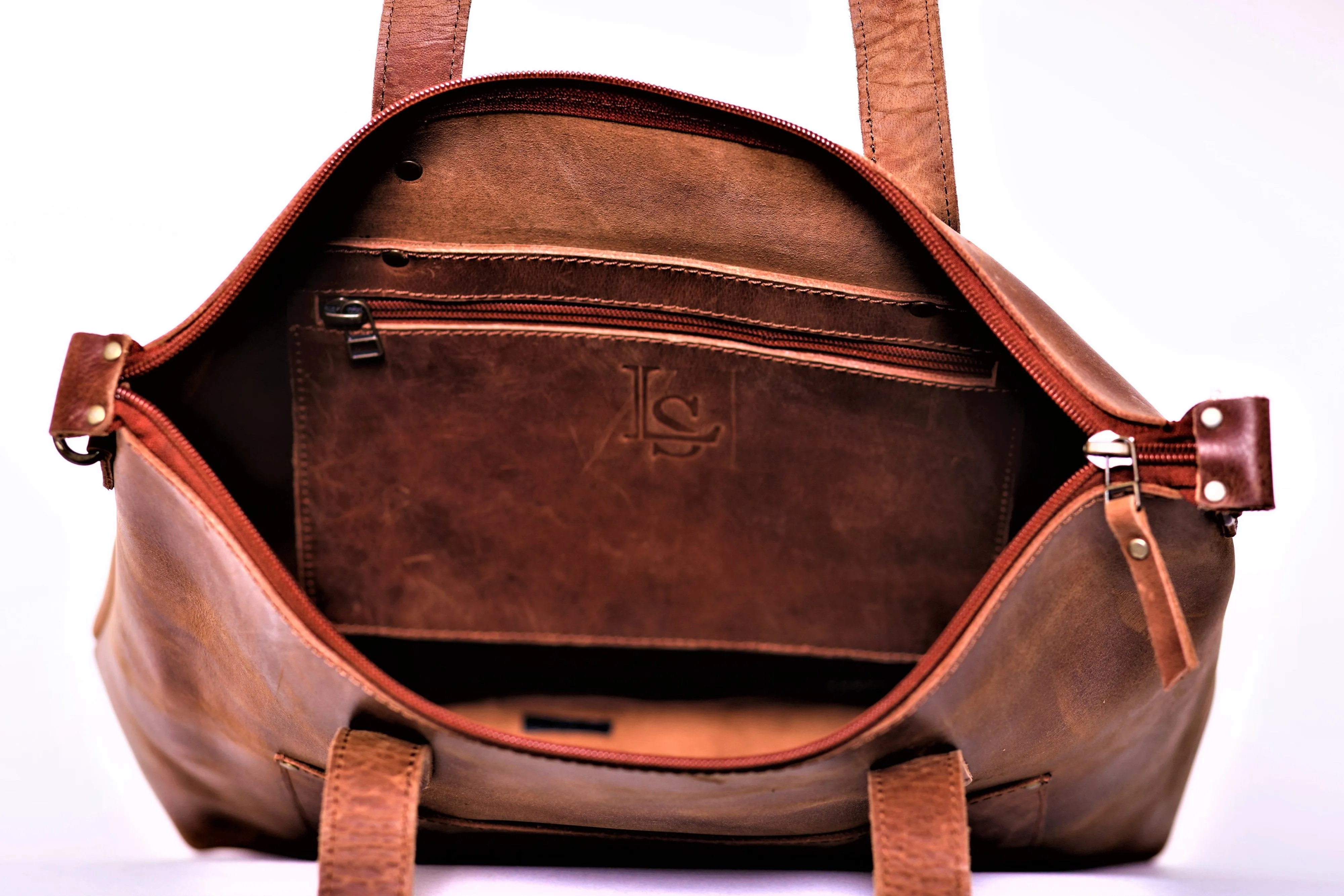 Distressed leather Tote Handbag - zipper