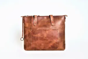Distressed leather Tote Handbag - zipper