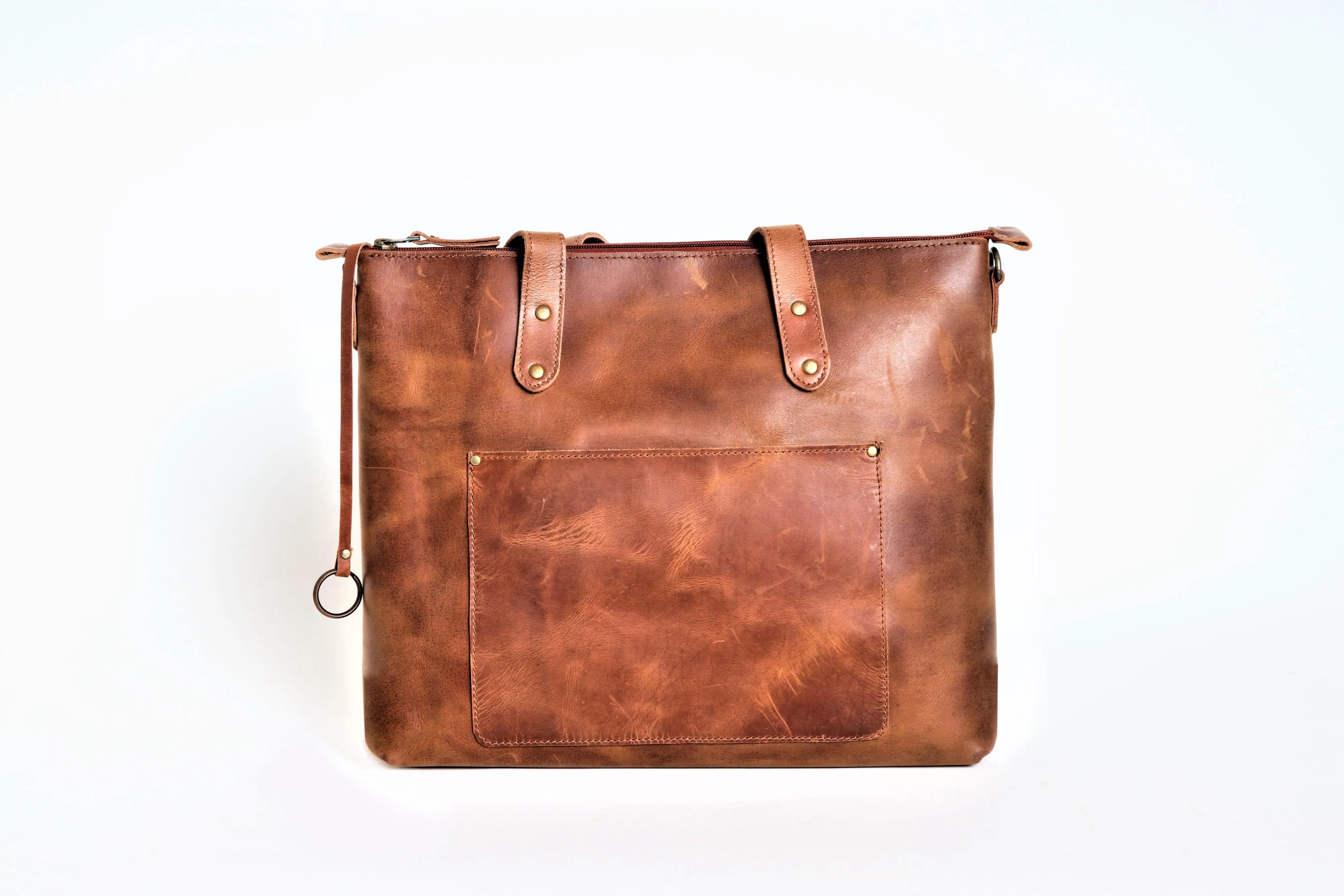 Distressed leather Tote Handbag - zipper