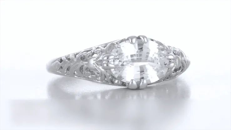 Edwardian Filigree 1.15 Ct. East West Oval White Topaz Promise Ring in Sterling Silver