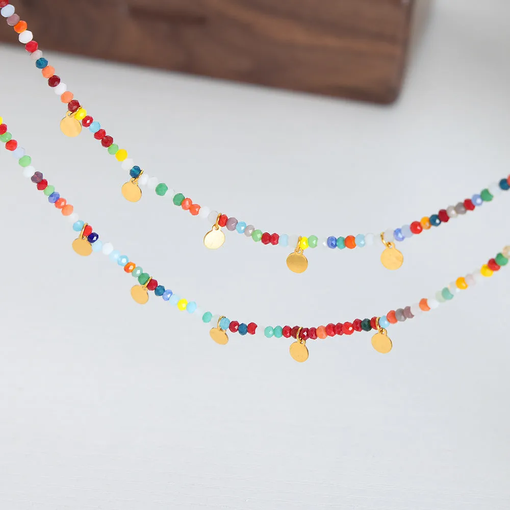 Elegant Titanium Steel Pendant Necklace with Glass Rice Beads