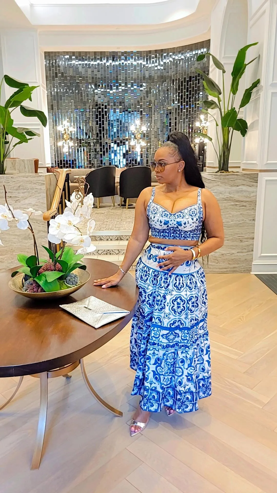 Elegantly Fab Blue Print Maxi Skirt Set