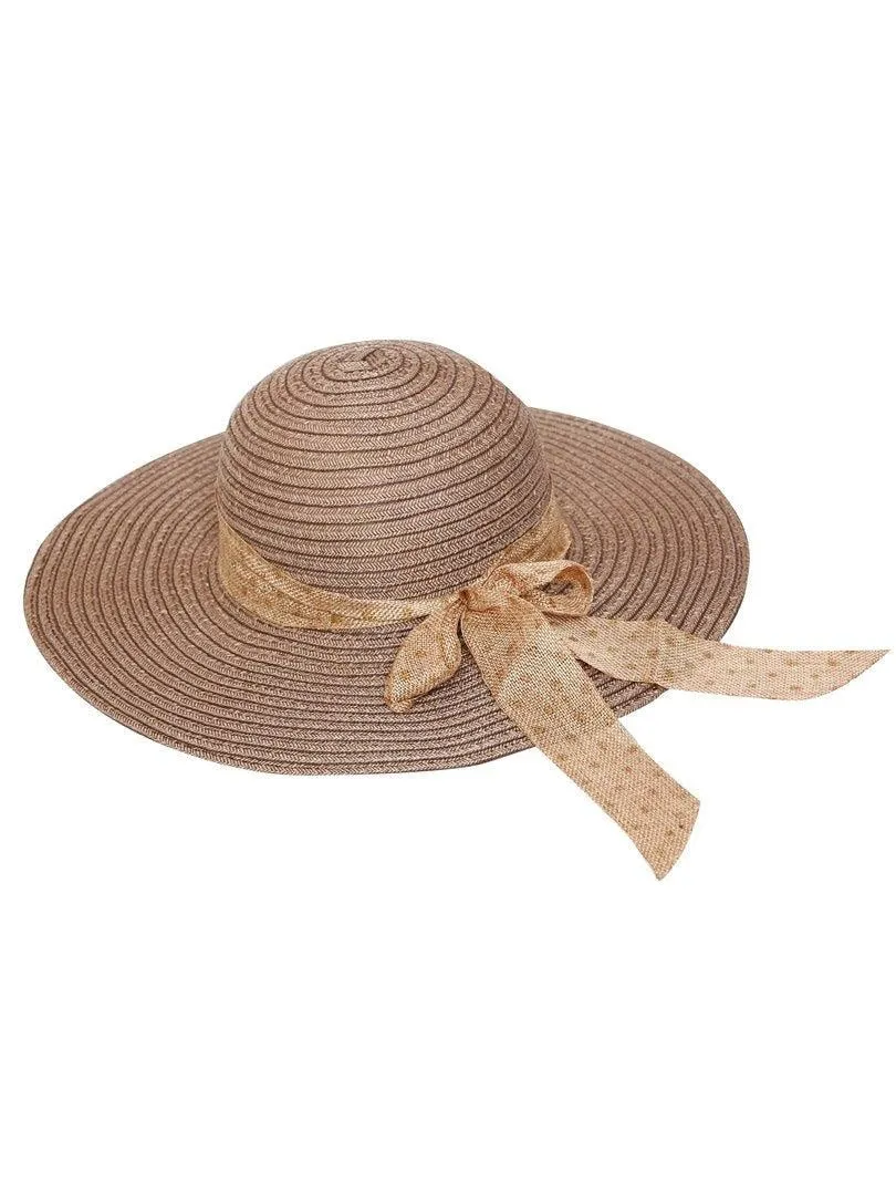 FabSeasons Brown Beach Hat with ribbon