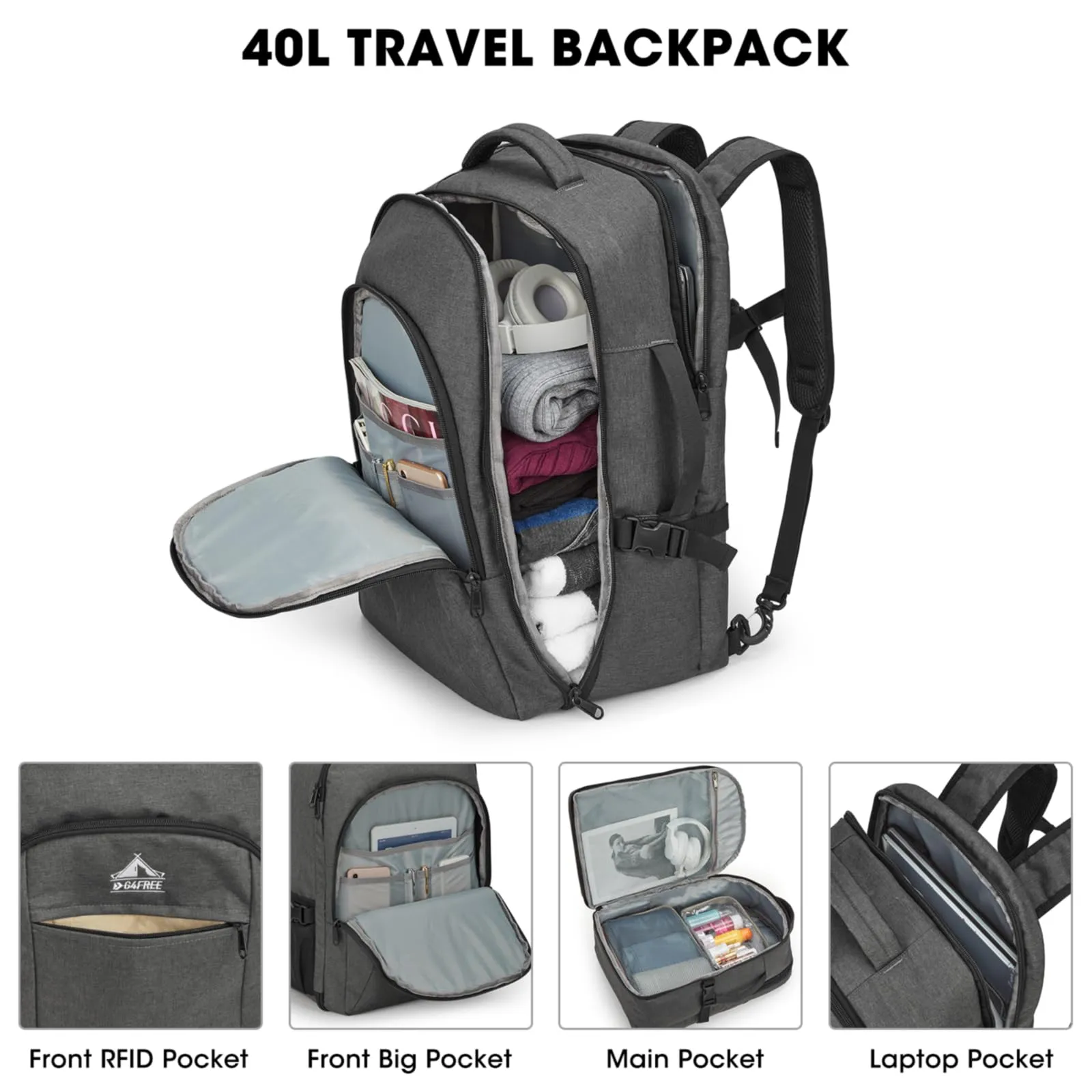 G4Free 40l Carry On Waterproof  Travel Backpack For Women Men