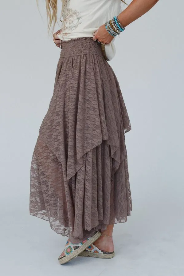 Graceful Lily Lace Maxi Skirt - Mushroom