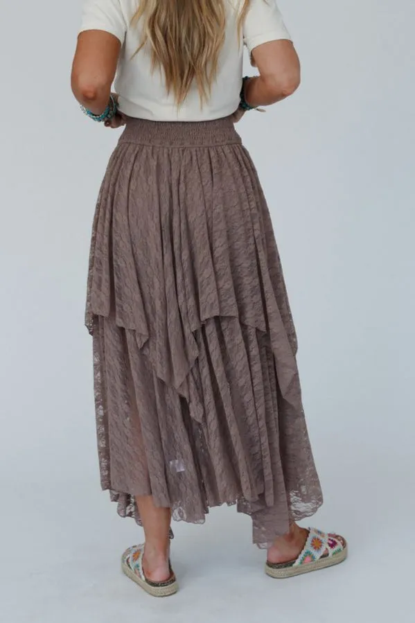 Graceful Lily Lace Maxi Skirt - Mushroom
