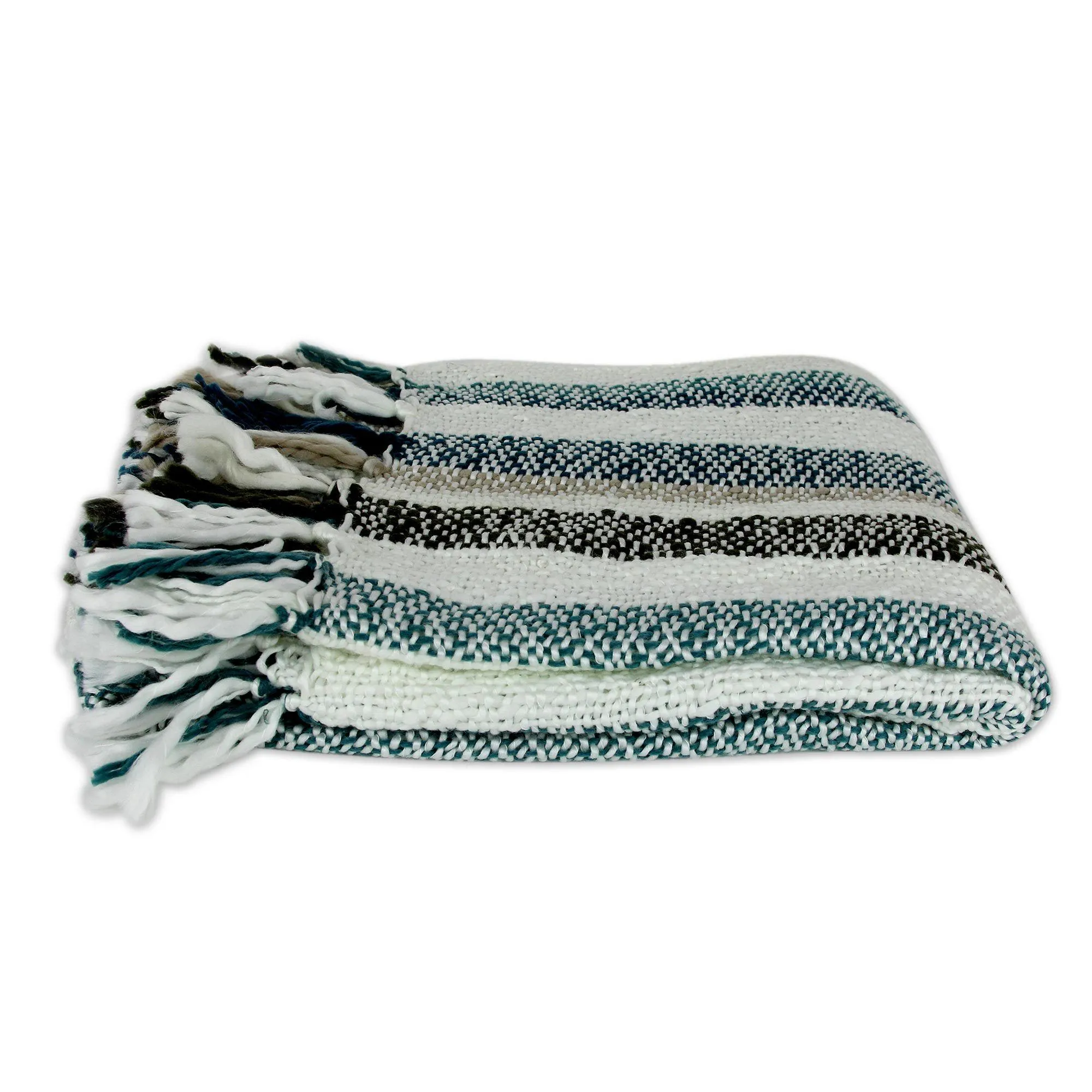 Handcrafted Teal & Beige Throw Blanket