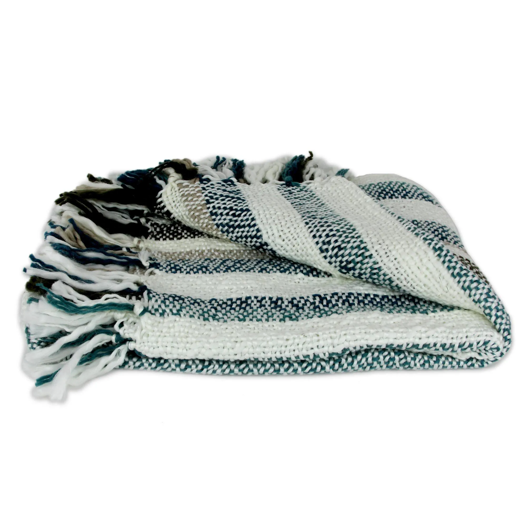 Handcrafted Teal & Beige Throw Blanket