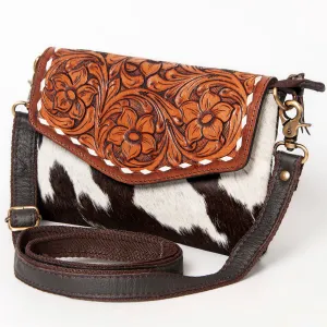KBA108 - KBA108 -CROSS BODY Hand Tooled Saddle Leather and Upcycled Canvas Ladies Bag 7.5x11.5 KBA10