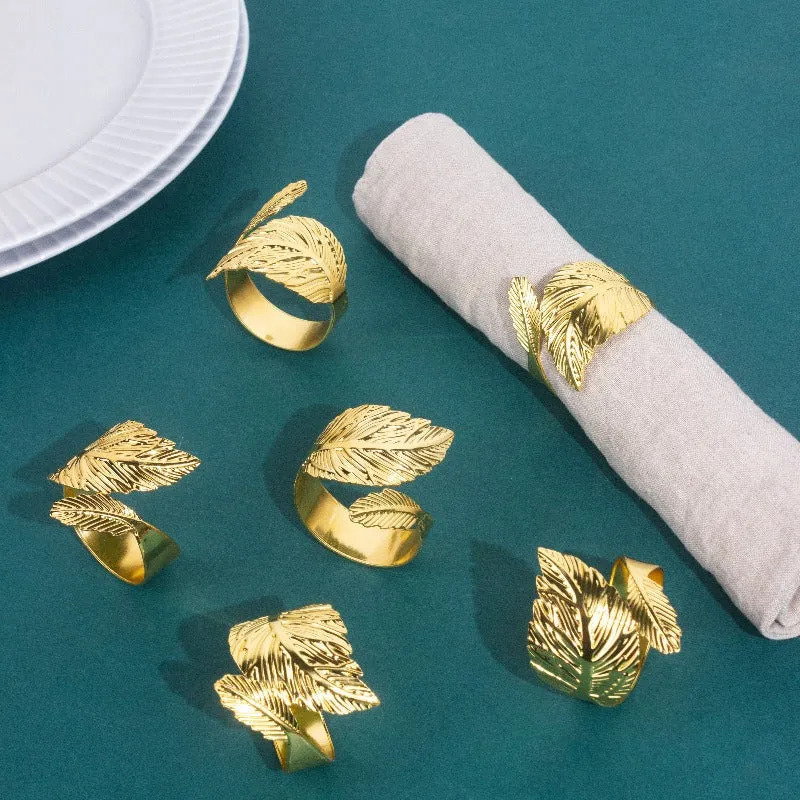 Leafy Details Gold Napkin Rings (Set of 6)
