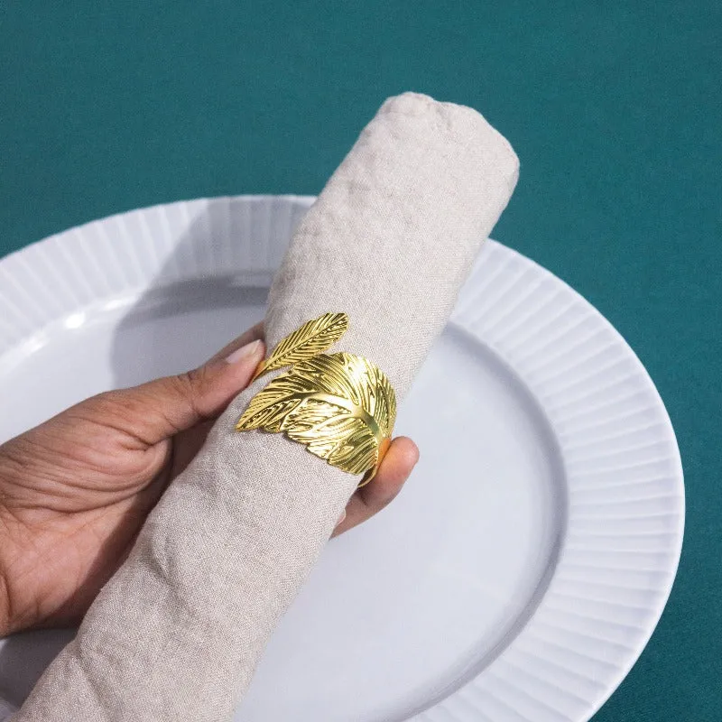 Leafy Details Gold Napkin Rings (Set of 6)