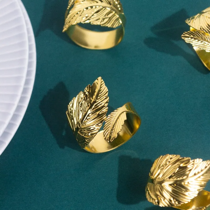 Leafy Details Gold Napkin Rings (Set of 6)