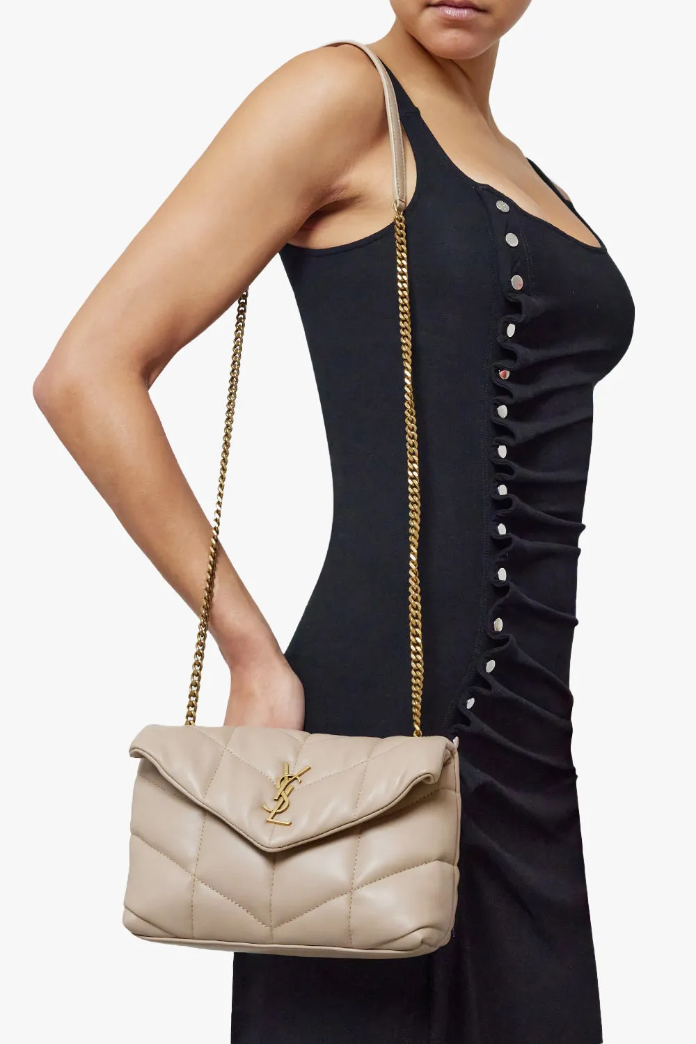 LOULOU MINI PUFFER BAG | DARK BEIGE/GOLD