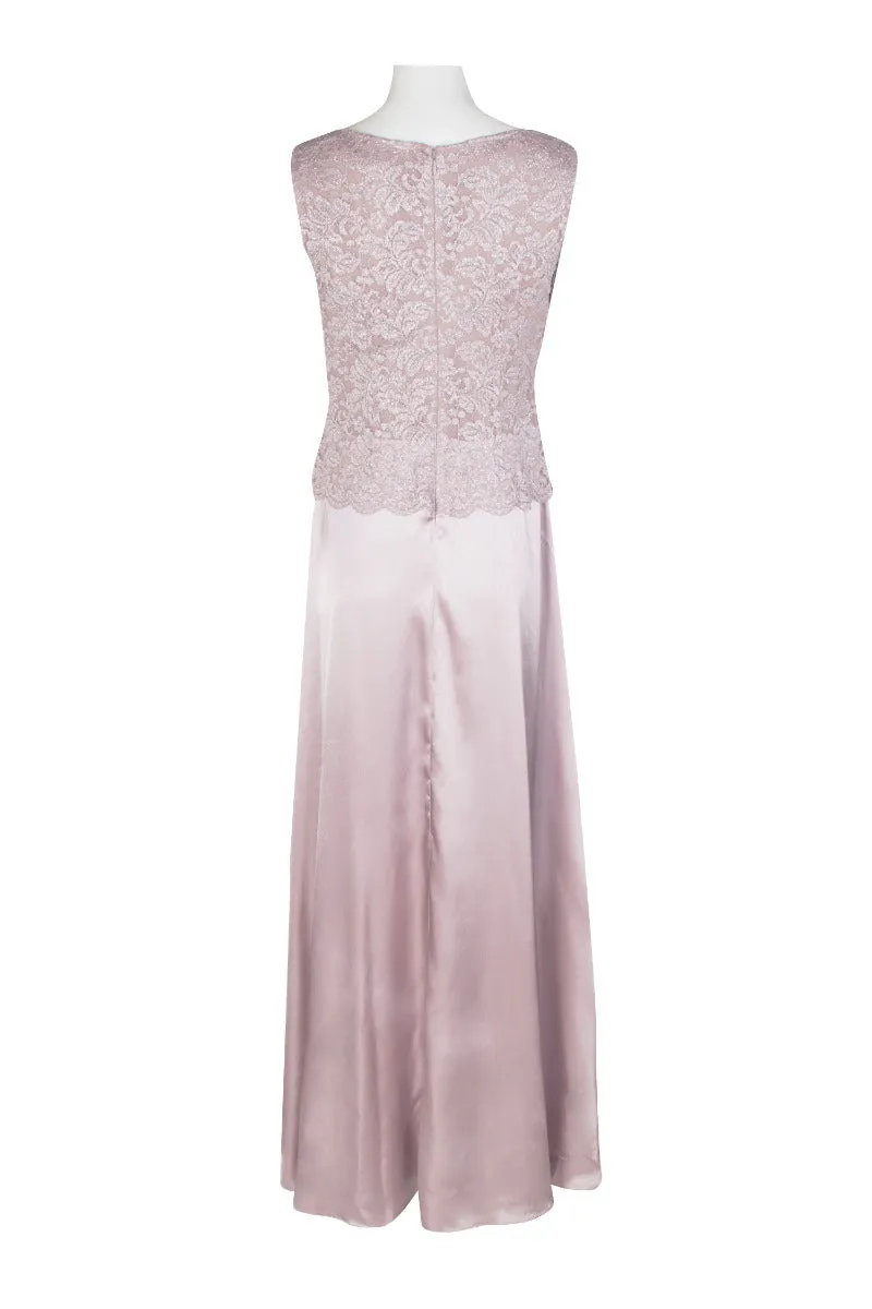 Marina Crew Neck Sleeveless Embroidered Top Zipper Back Solid Satin Dress with Jacket 2 Piece Set