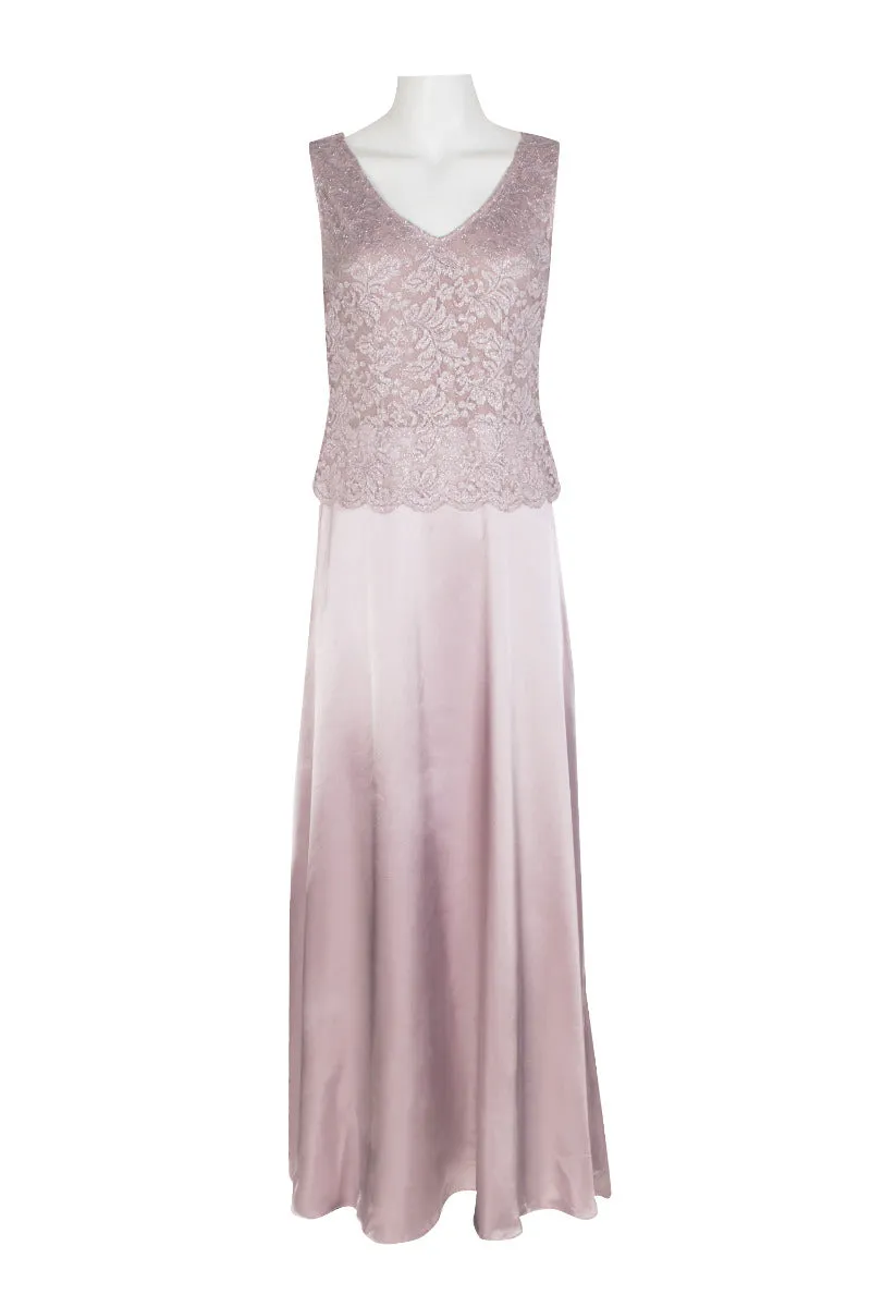 Marina Crew Neck Sleeveless Embroidered Top Zipper Back Solid Satin Dress with Jacket 2 Piece Set