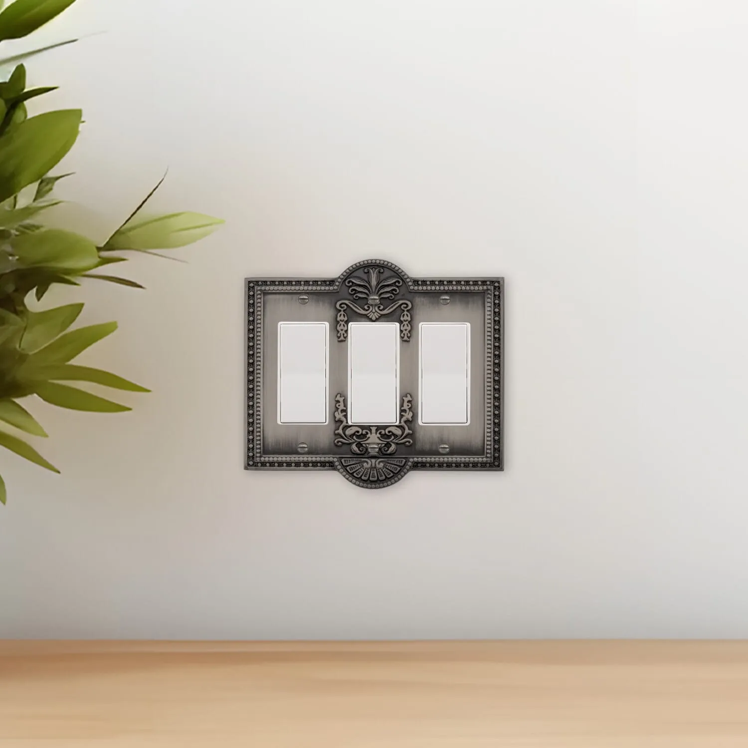 Meadows Switch Plate with Triple Rocker in Antique Pewter