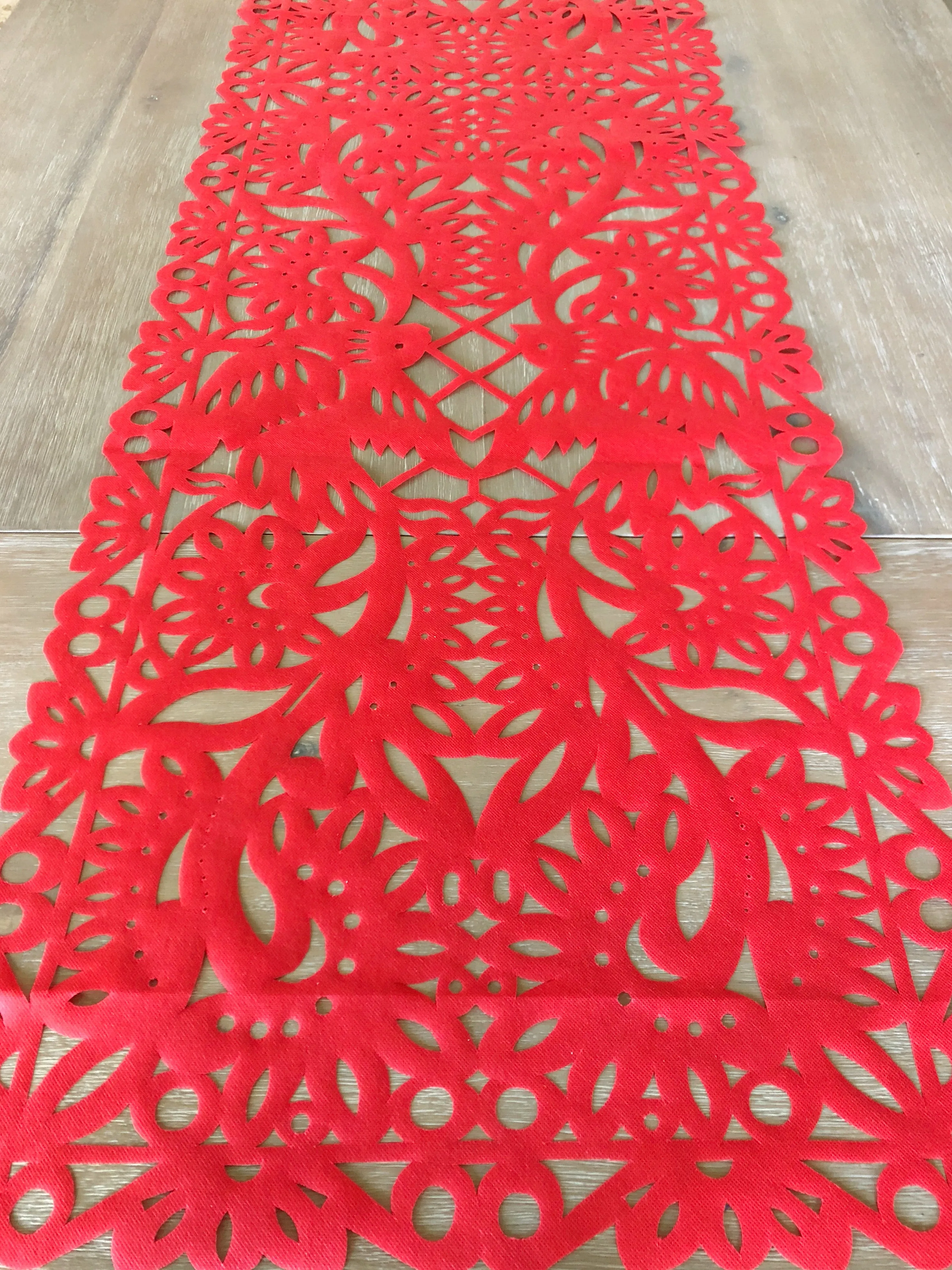Mexican fabric Table Runner Papel Picado design Red