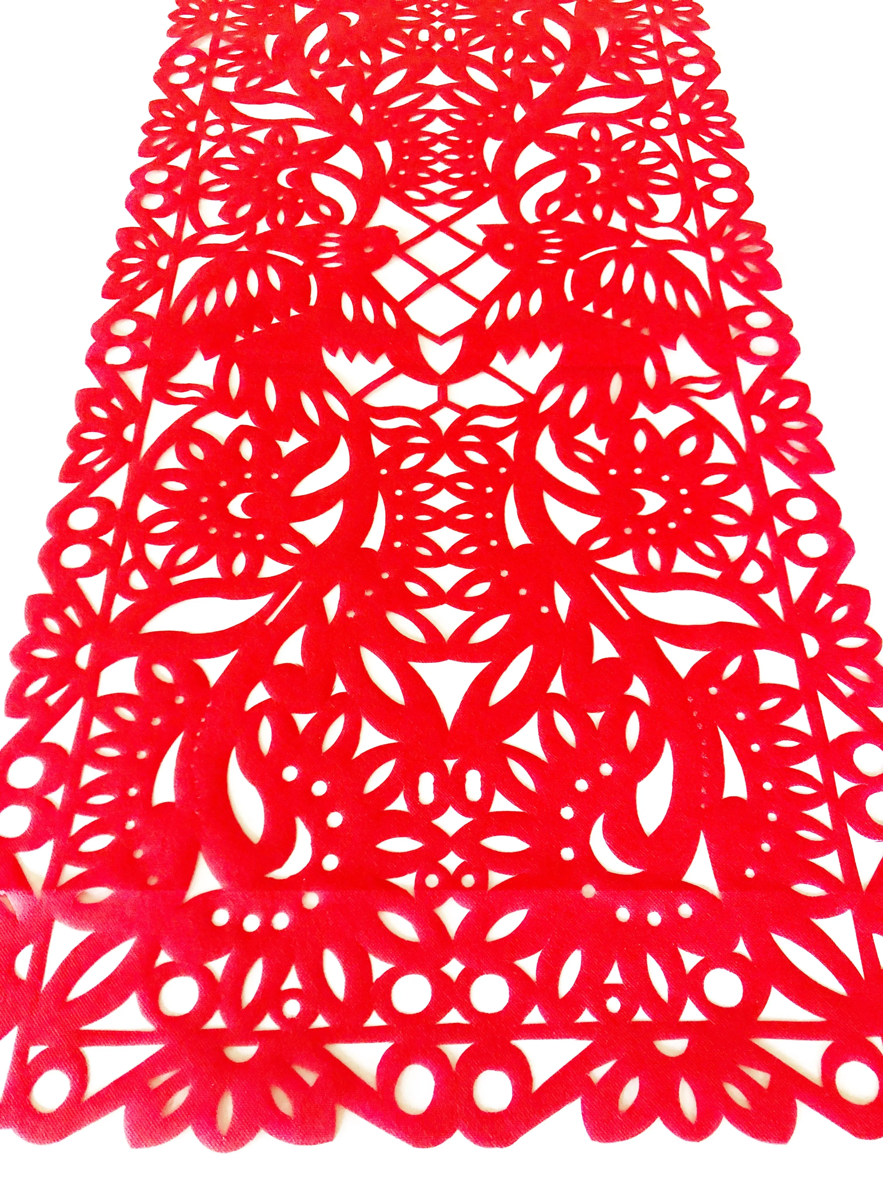 Mexican fabric Table Runner Papel Picado design Red