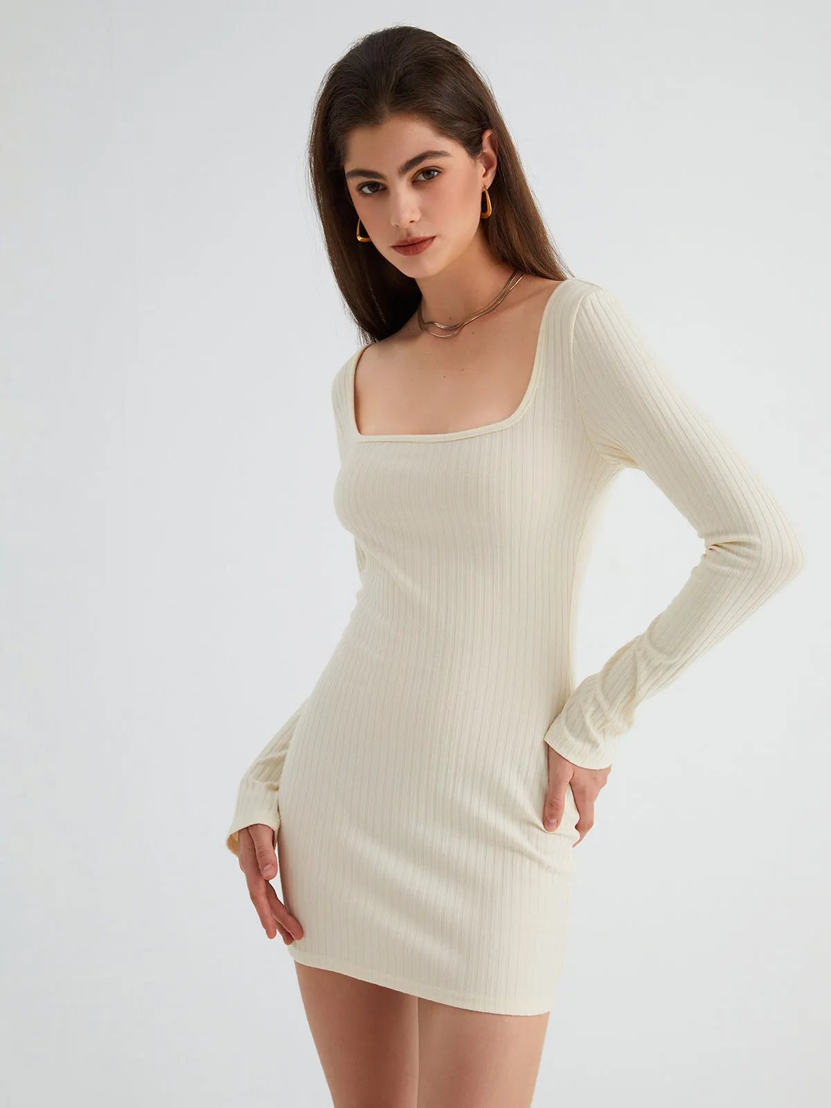 Open Back Graceful Rib Short Dress
