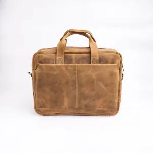 Oxford Pure Wood Brown Leather Vintage Business Laptop Bag