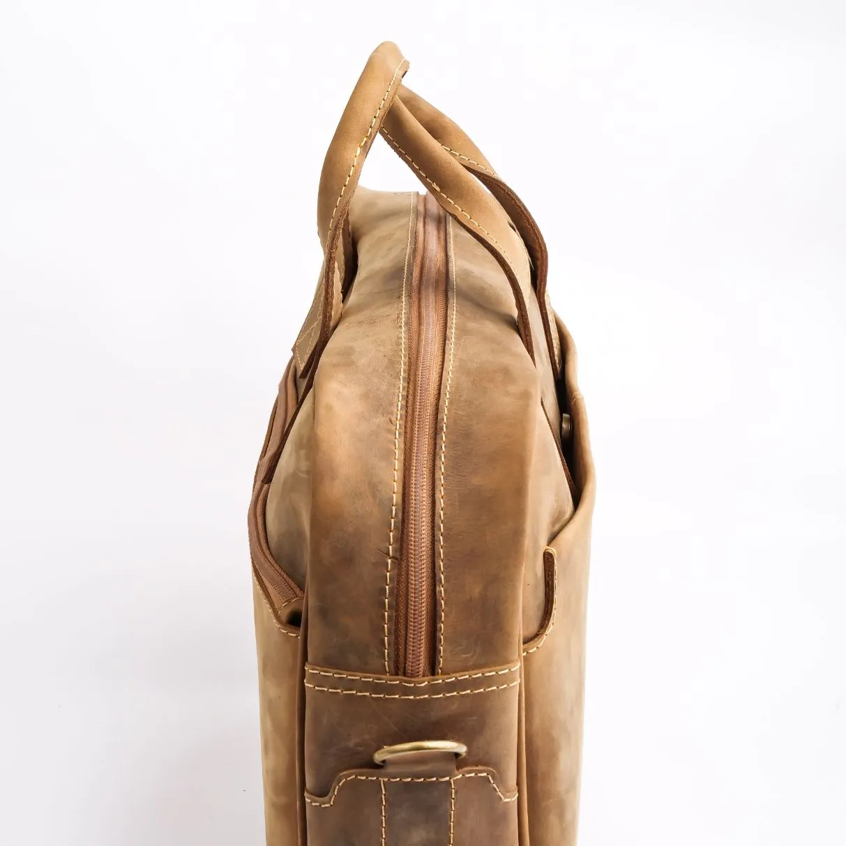 Oxford Pure Wood Brown Leather Vintage Business Laptop Bag