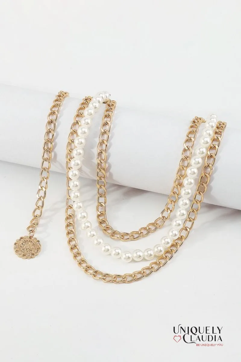 Pearls Drops Adjustable Goldtone Belt