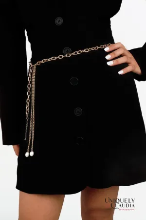 Pearls Drops Adjustable Goldtone Belt
